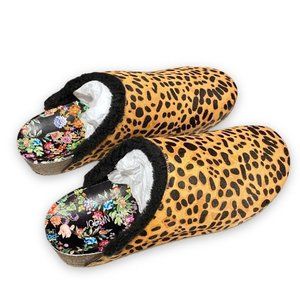 NWT Johnny Was Genuine Calf Hair Mule Animal Print Slipper Faux Shearling Size 9
